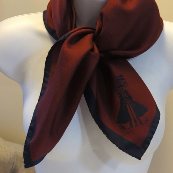 Burberrys Authentic Burgundy w Navy Trim Silk Scarf Vintage 26" x 26" - Picture 4 of 13